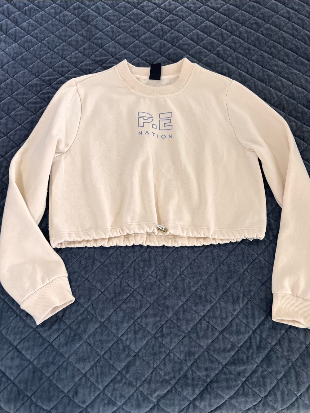 P.E Nation Replay Sweater Women’s Medium Crop Cream Fleece Cinch Drawcord B16